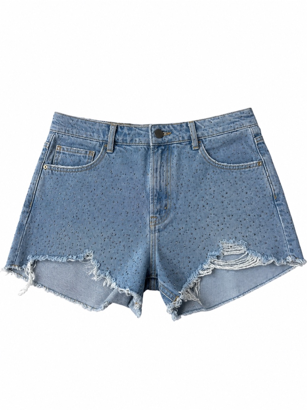 ✅ Zara Light Blue Distressed Studded Denim Shorts size 8 EUR 40